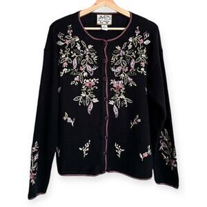 Vintage Heirloom Collectibles Embroidered Beaded Grandma Cardigan Women's Size L